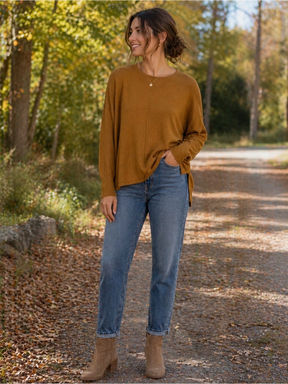H&M Mustard Gold Lightweight Knit Sweater XS Boho Oversized Hi Low Side Slit